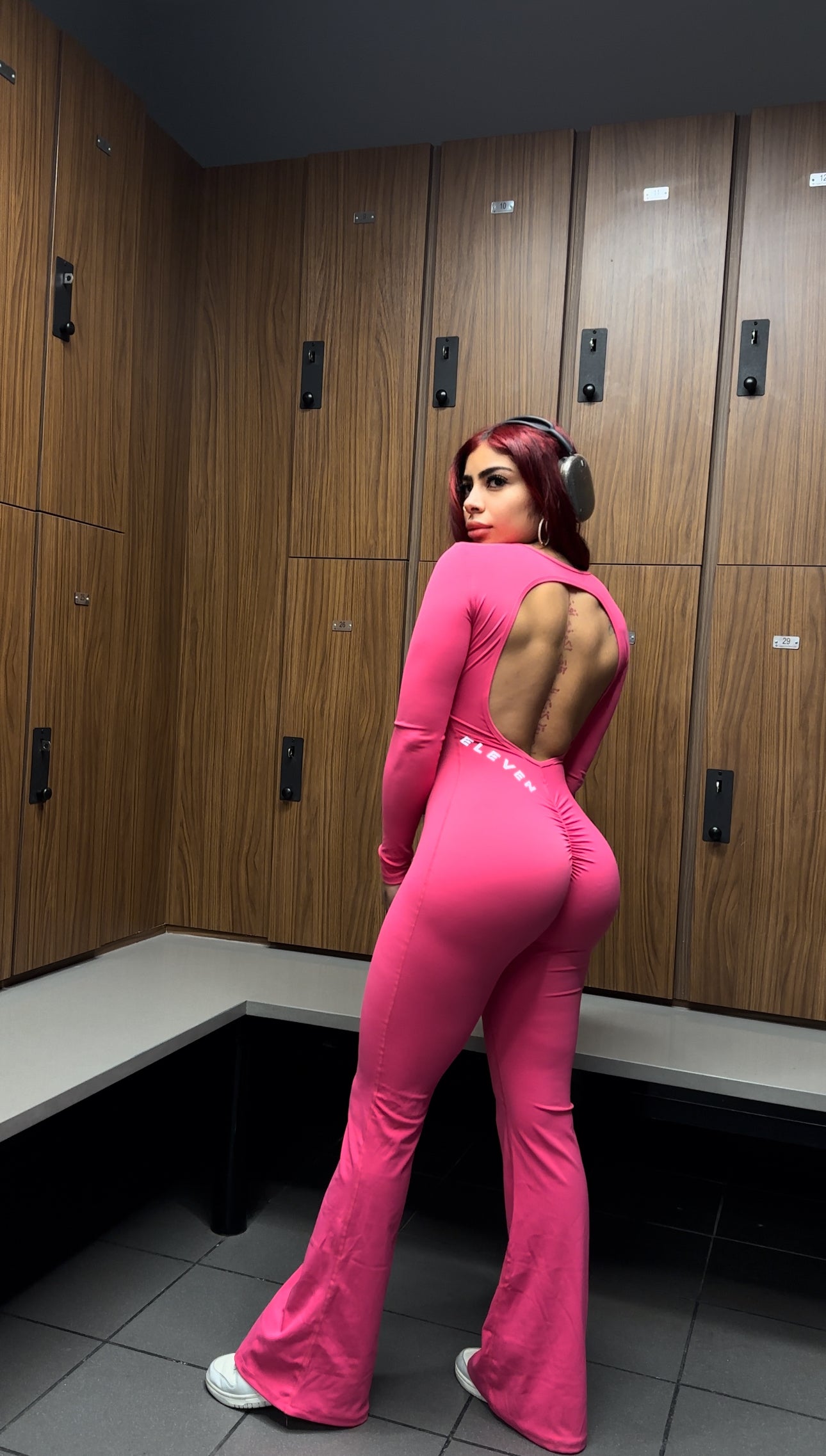 Open back Gym Jumpsuit Women Fitness Rompers Stretch flare bottom
